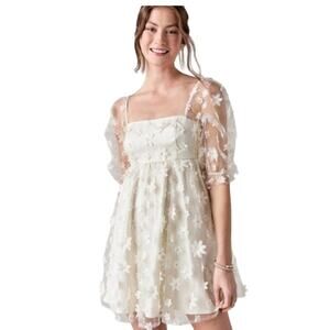 Audrey Parks X Francesca's Brielle Puff Sleeve Floral Applique Babydoll Dress XL